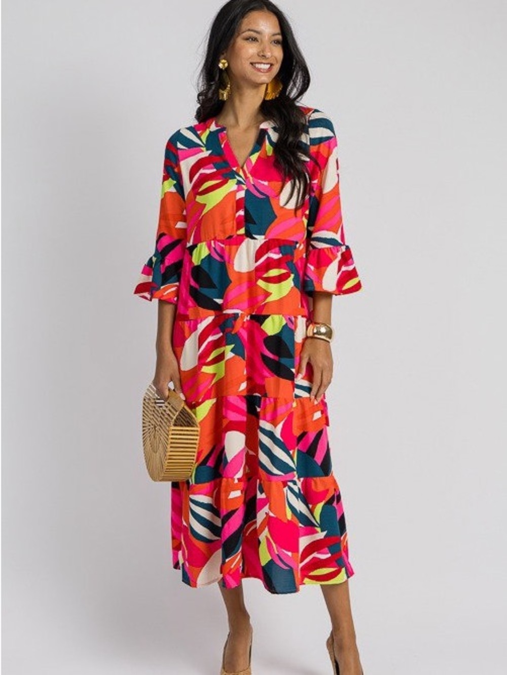 Michelle McDowell Benette midi Dress, Bombshell Blooms colorful small